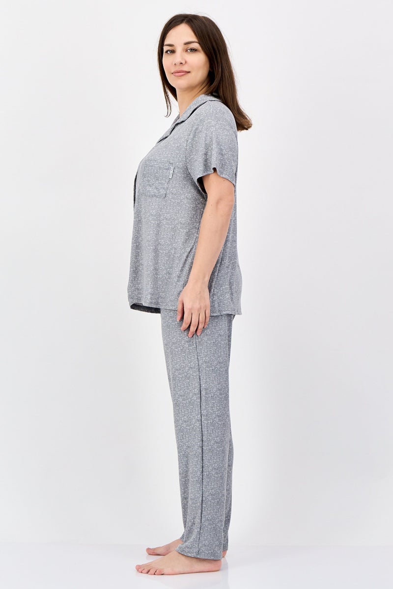 NINE WEST Women 2 Pieces Heather Top And Bottom Sleepwear Set, Grey - Image 4